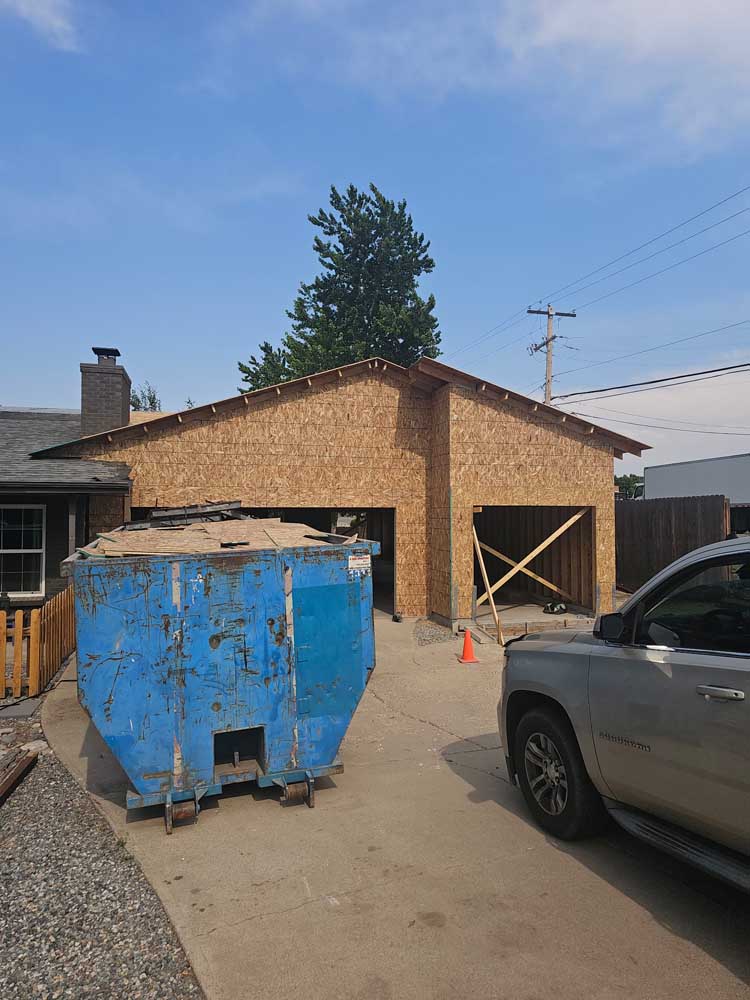 Detached garage construction OSB sheathing — new construction / ADU build by BH Builders, Denver metro