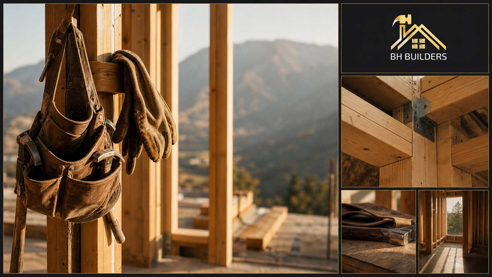 About BH Builders BH Builders team and craftsmanship collage — licensed Denver-metro general contractor at work on residential projects