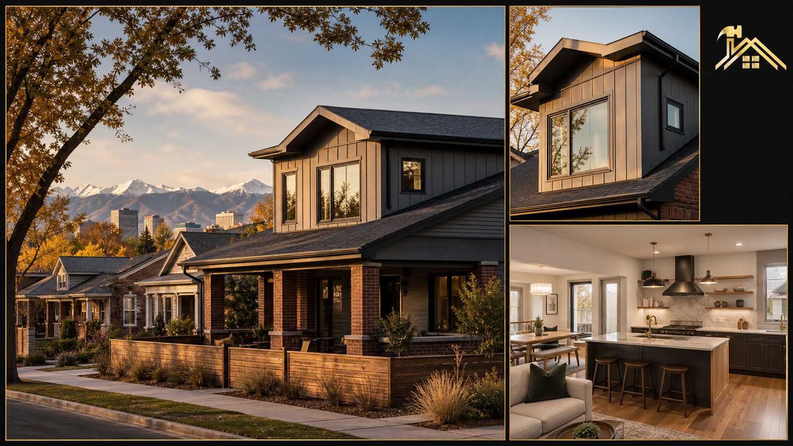 Denver skyline and residential construction collage — remodeling guide for Denver real estate investors