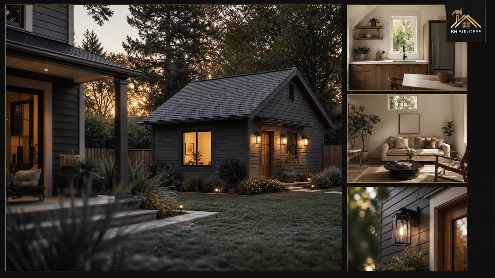 ADUs & Accessory Buildings in Denver Detached ADU and accessory building collage — Denver-metro backyard units built by BH Builders